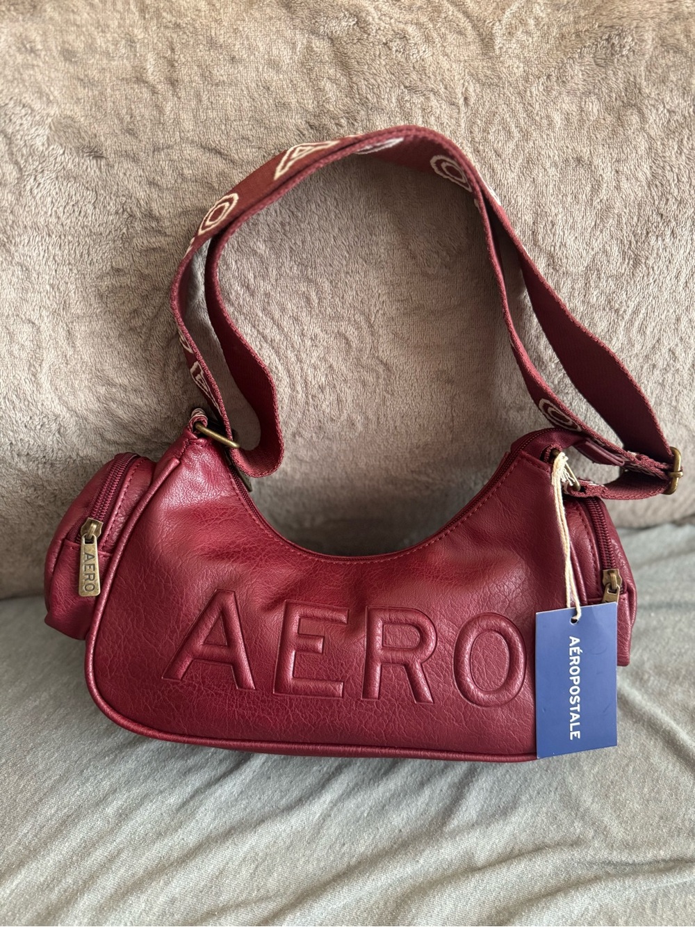 Aeropostale Burgundy Shoulder Bag with Embossed AERO Logo